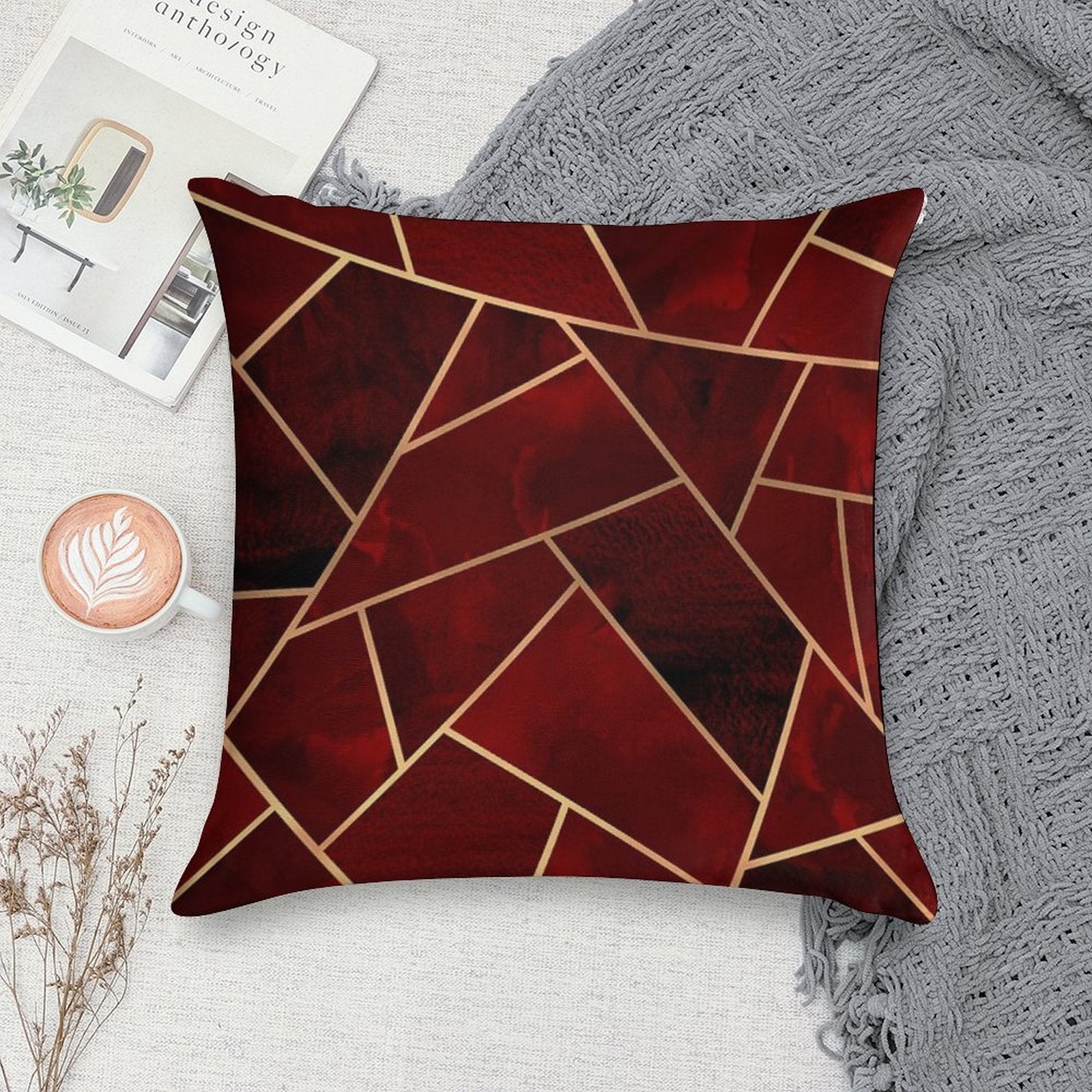 Red & Gold Geo Soft Reinforced Edging Throw Pillow