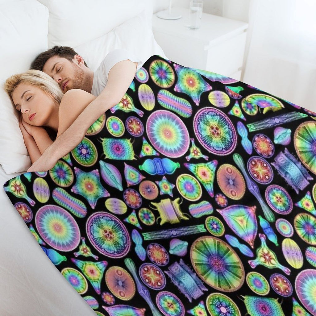 Ernst Haeckel Rainbow Diatoms on Black Anti-pilling Throw Blanket