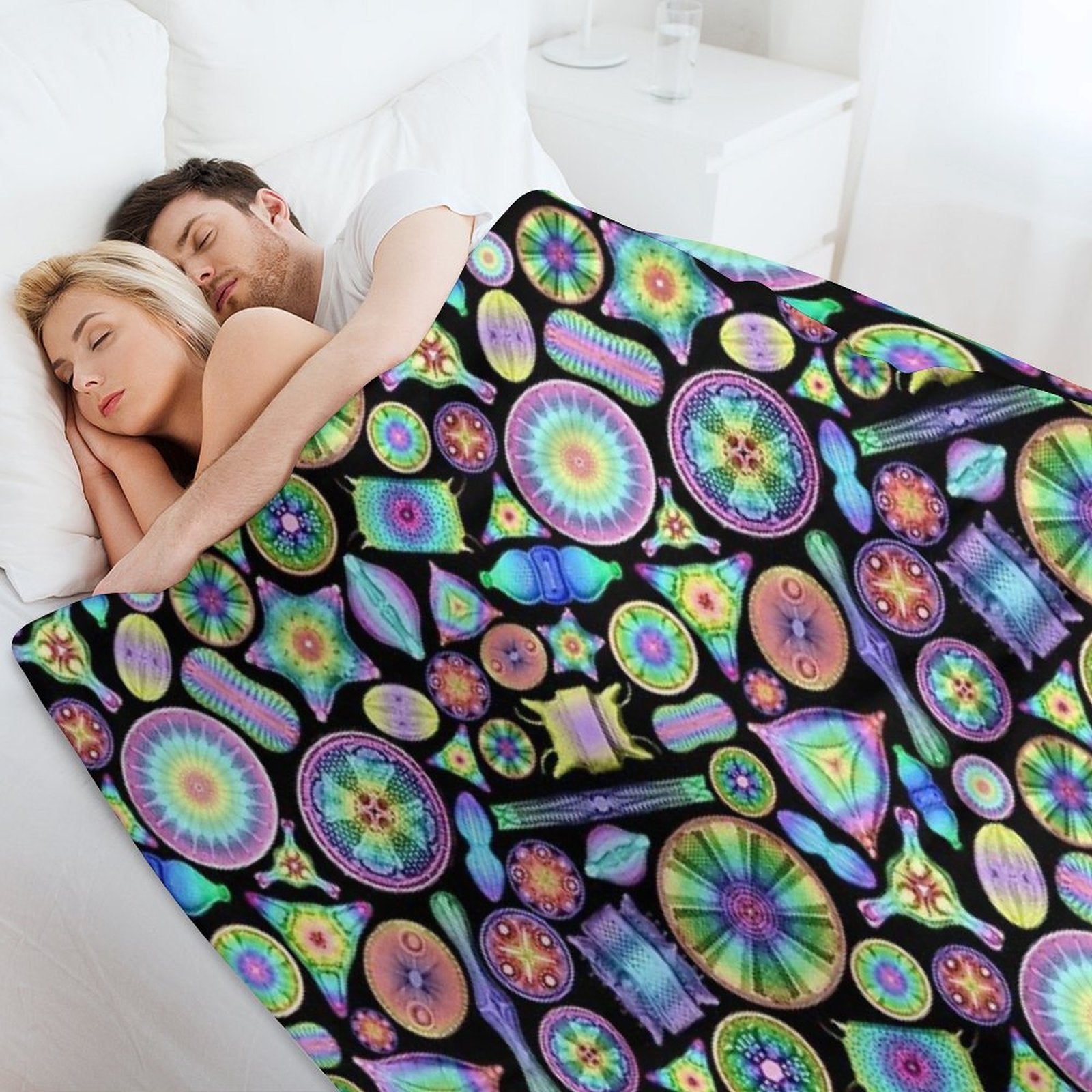Ernst Haeckel Rainbow Diatoms on Black Anti-pilling Throw Blanket