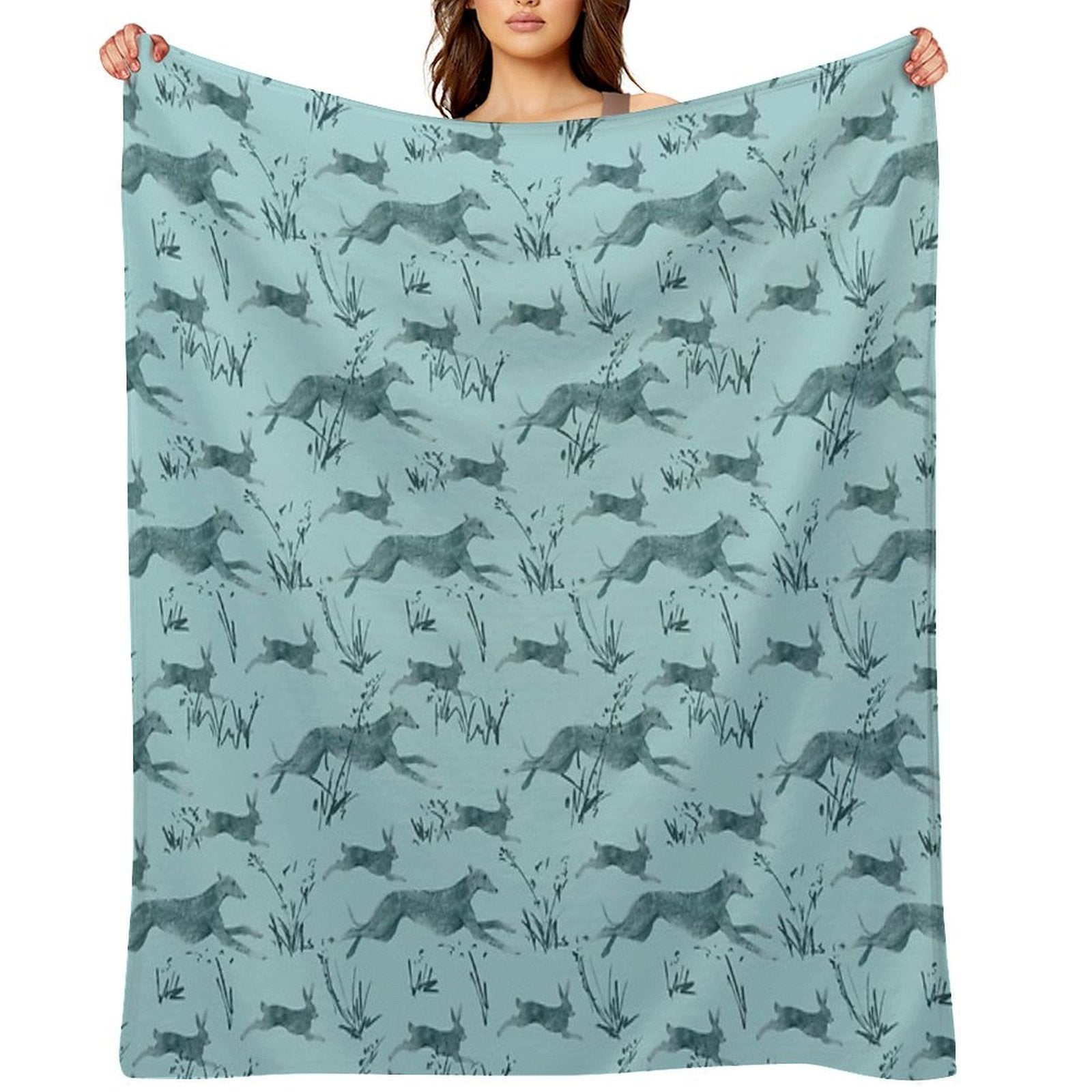 A Galgo And A Hare on Turquise Versatility Throw Blanket