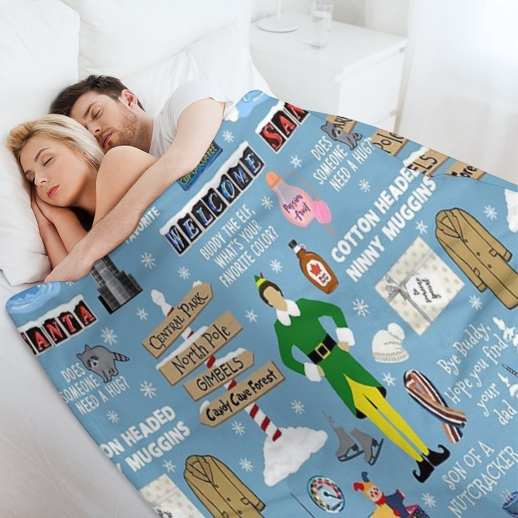 Buddy The Elf Collage, Blue Background Premium Throw Blanket