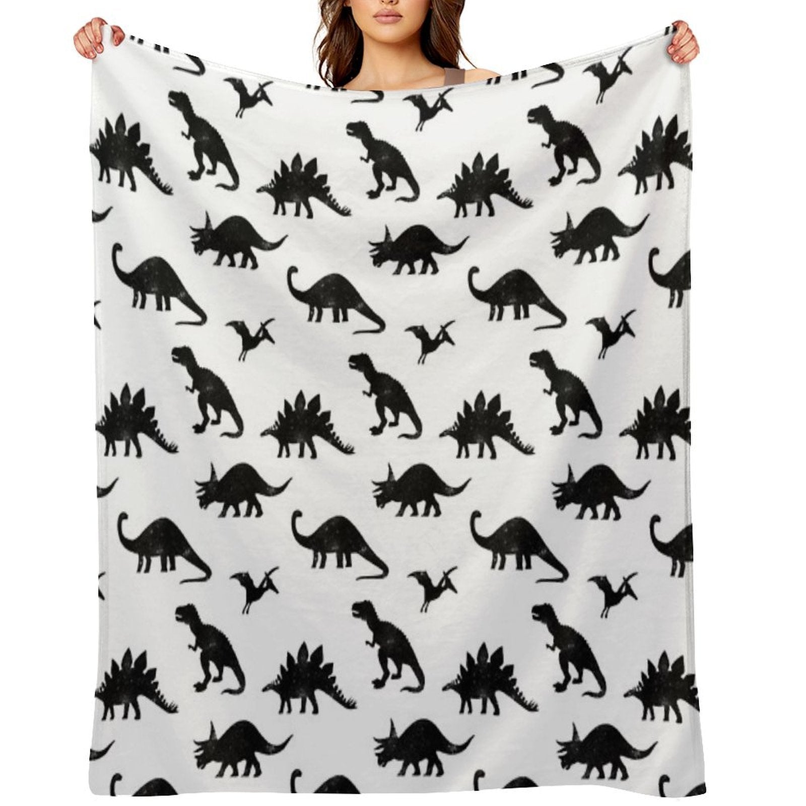 Black + White Dinosaurs Compact Throw Blanket