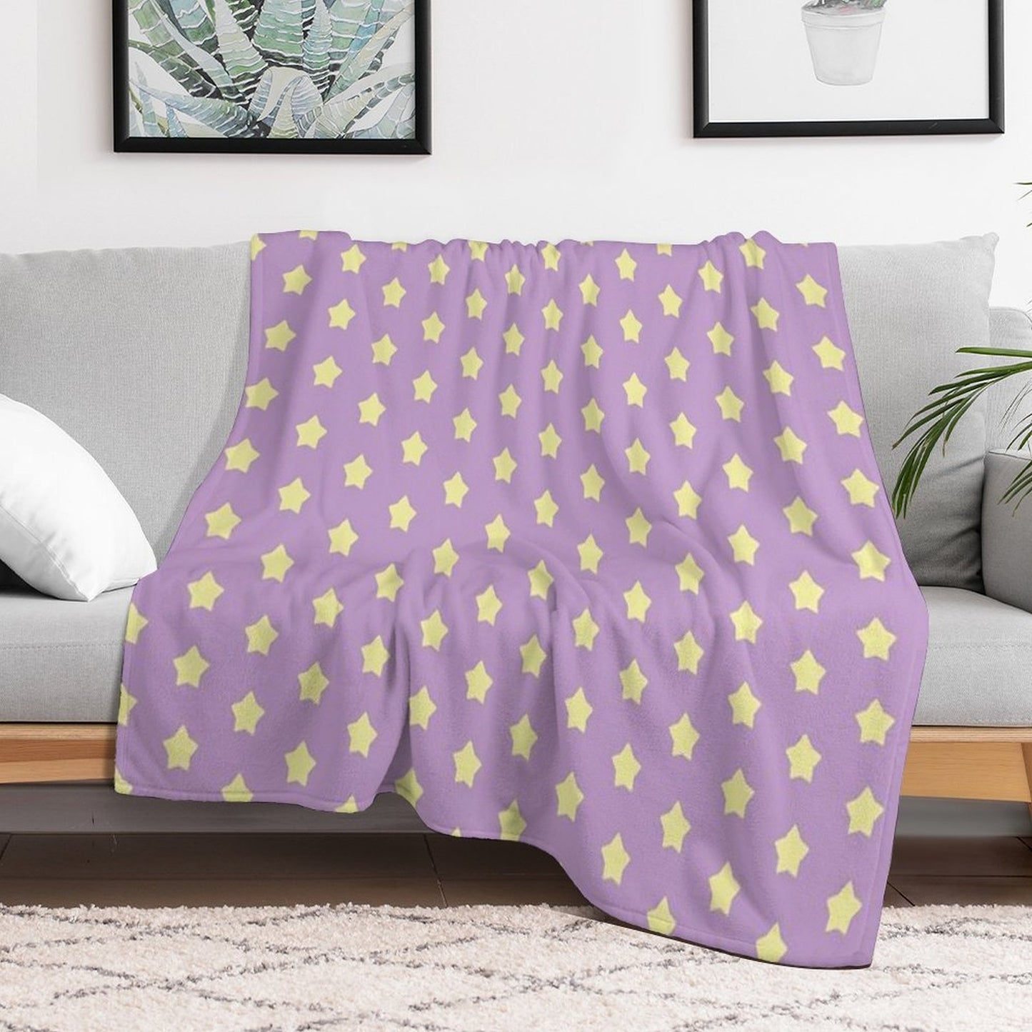 Yellow Stars on Purple Pop Shrink-resistant Throw Blanket