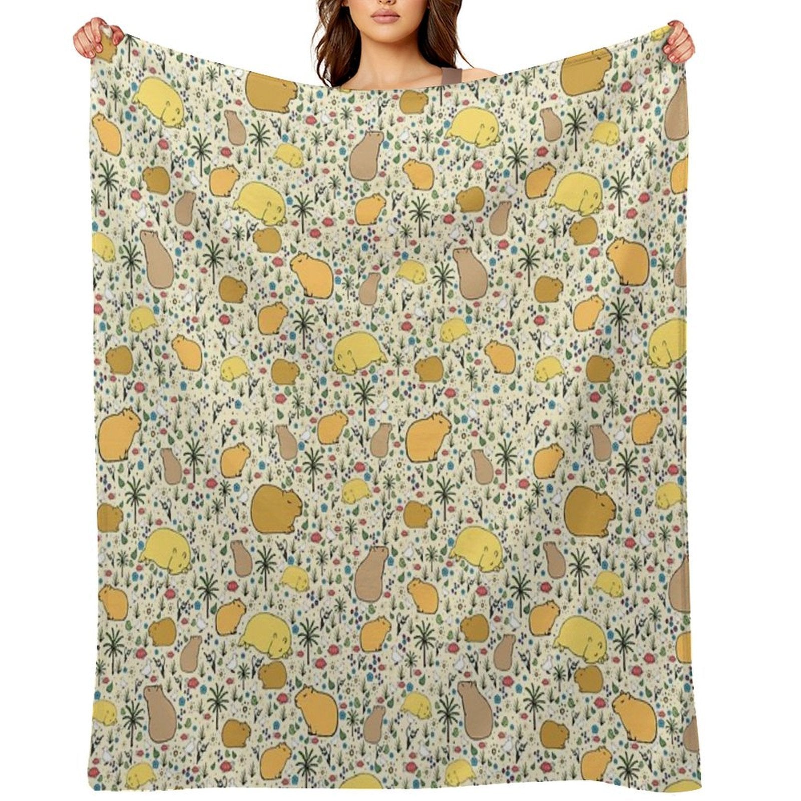 Capybaras in Gold Eco-conscious Throw Blanket