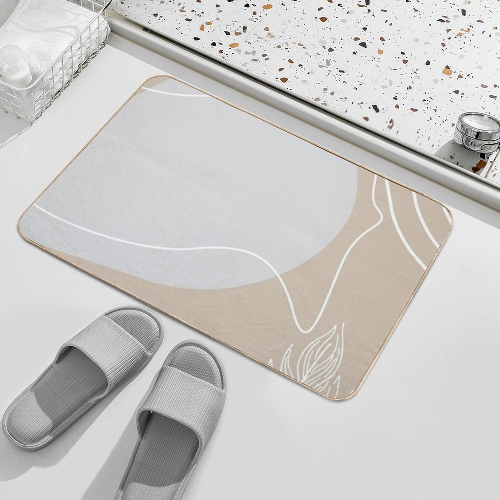 Abstract Floral Grey Pattern with Lines  Absorbent Bath Mat
