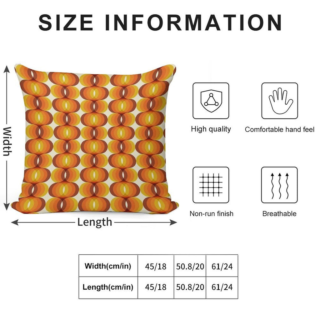 Orange, Brown, And Ivory Retro 1960s Wavy Pattern Soft Fade-Resistant Throw Pillow