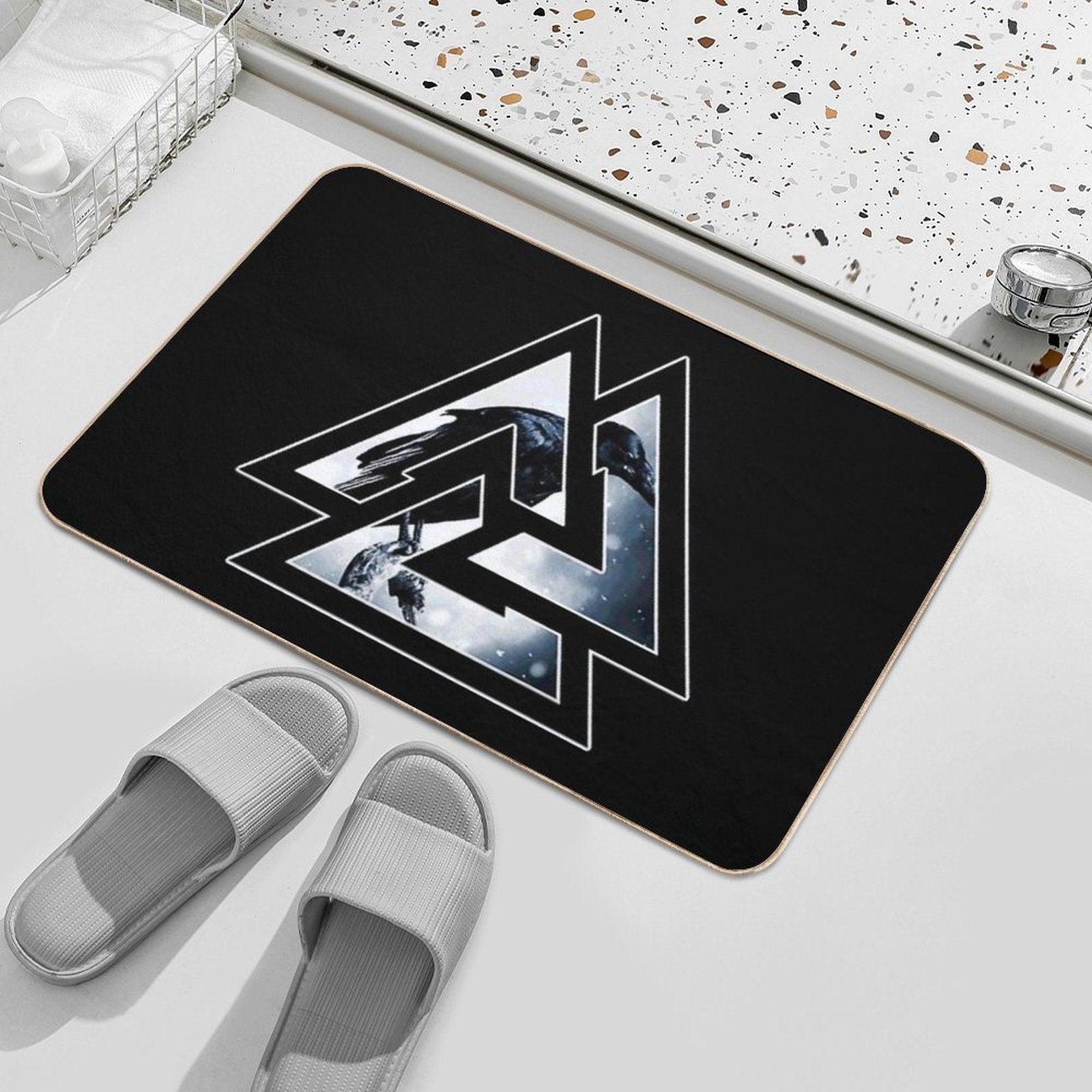 Valknut Knot Of Odin With Raven  Rapid-Drying Bath Mat