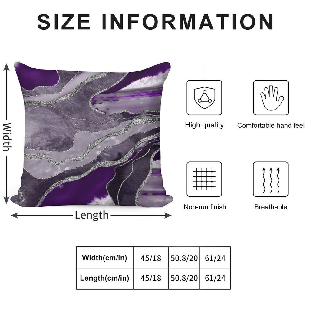 Dark Violet Marble Agate Silver Glam #1 (Photo of Glitter Only - Not Reflective) Soft Short Plush Fabric Throw Pillow