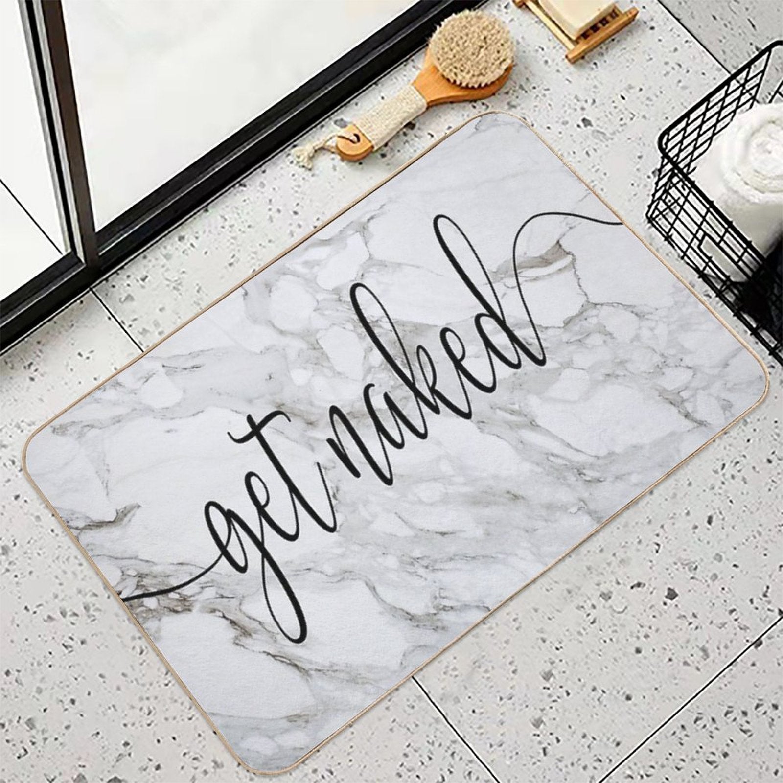 Get Naked Grey Marble Minimalist Design  Fade-Resistant Bath Mat