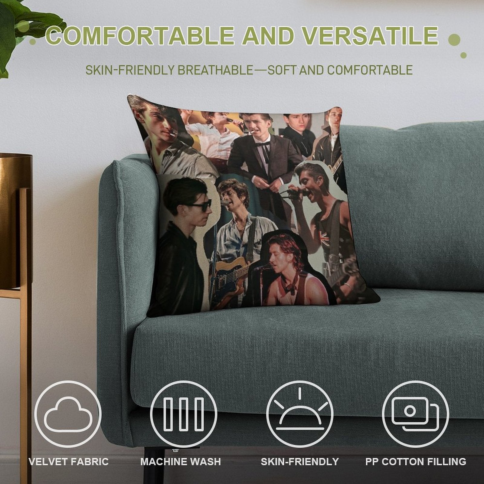 Alex Turner Arctic Monkeys Collage Soft Reinforced Edging Throw Pillow