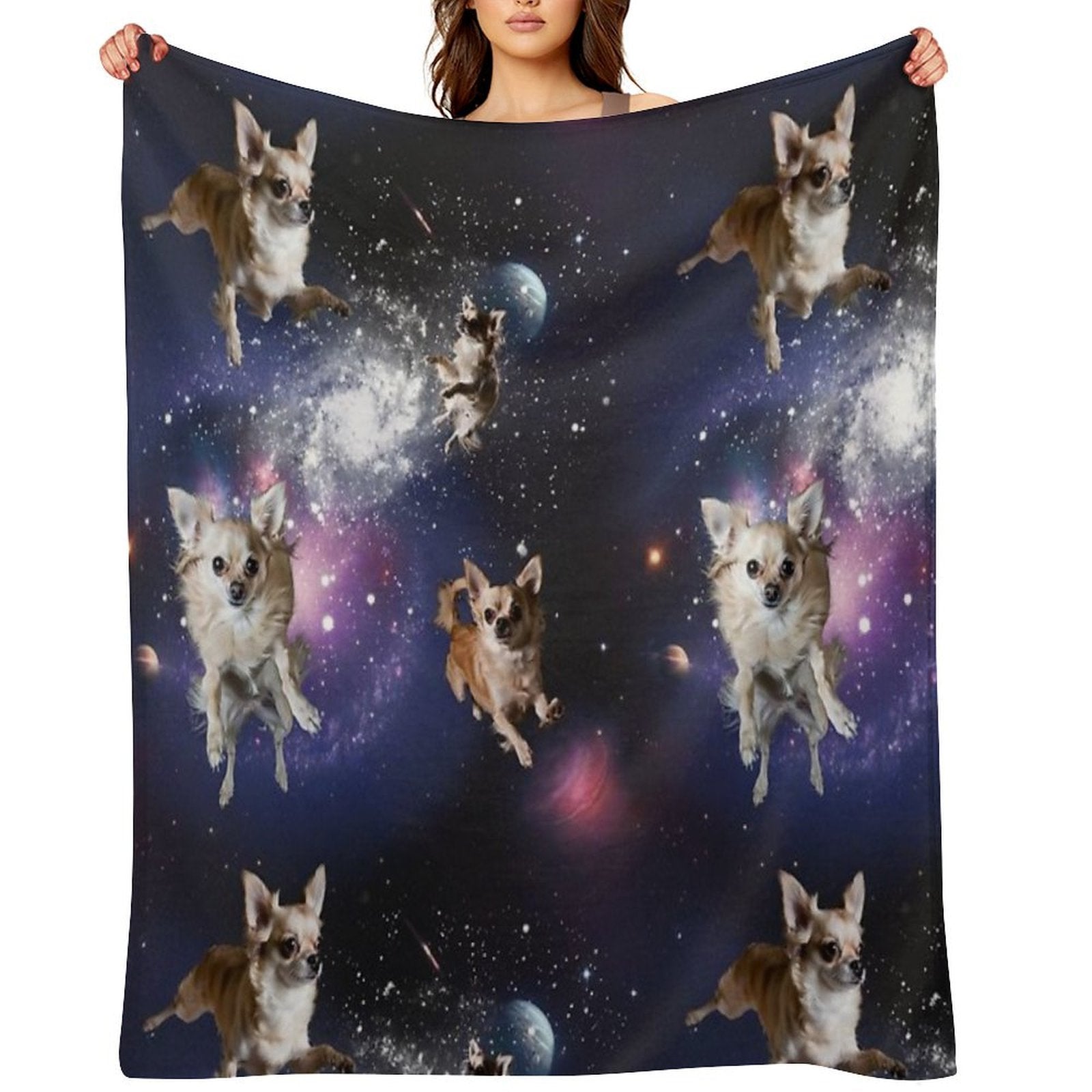 Floating Chihuahuas in A Swirling Galaxy Gift-ready Throw Blanket