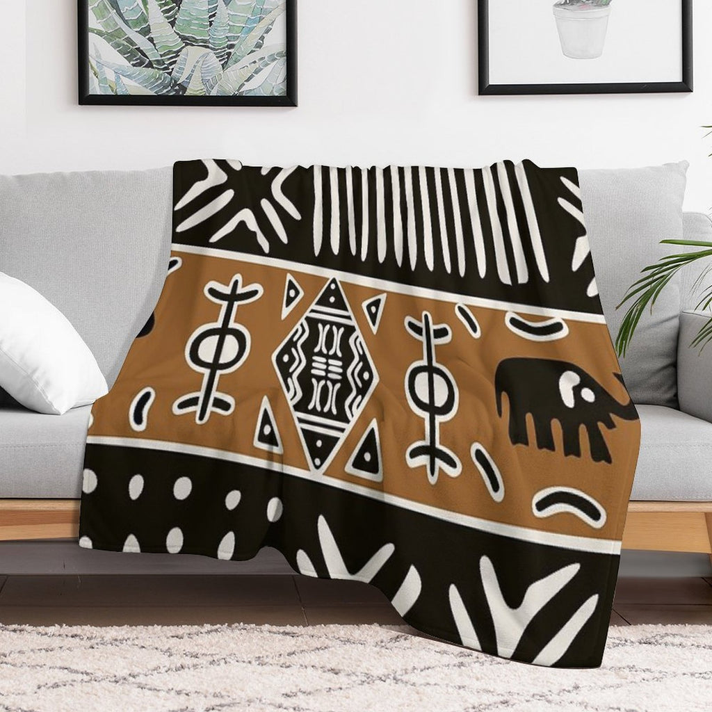 African Mud Cloth with Elephants Comfort Throw Blanket