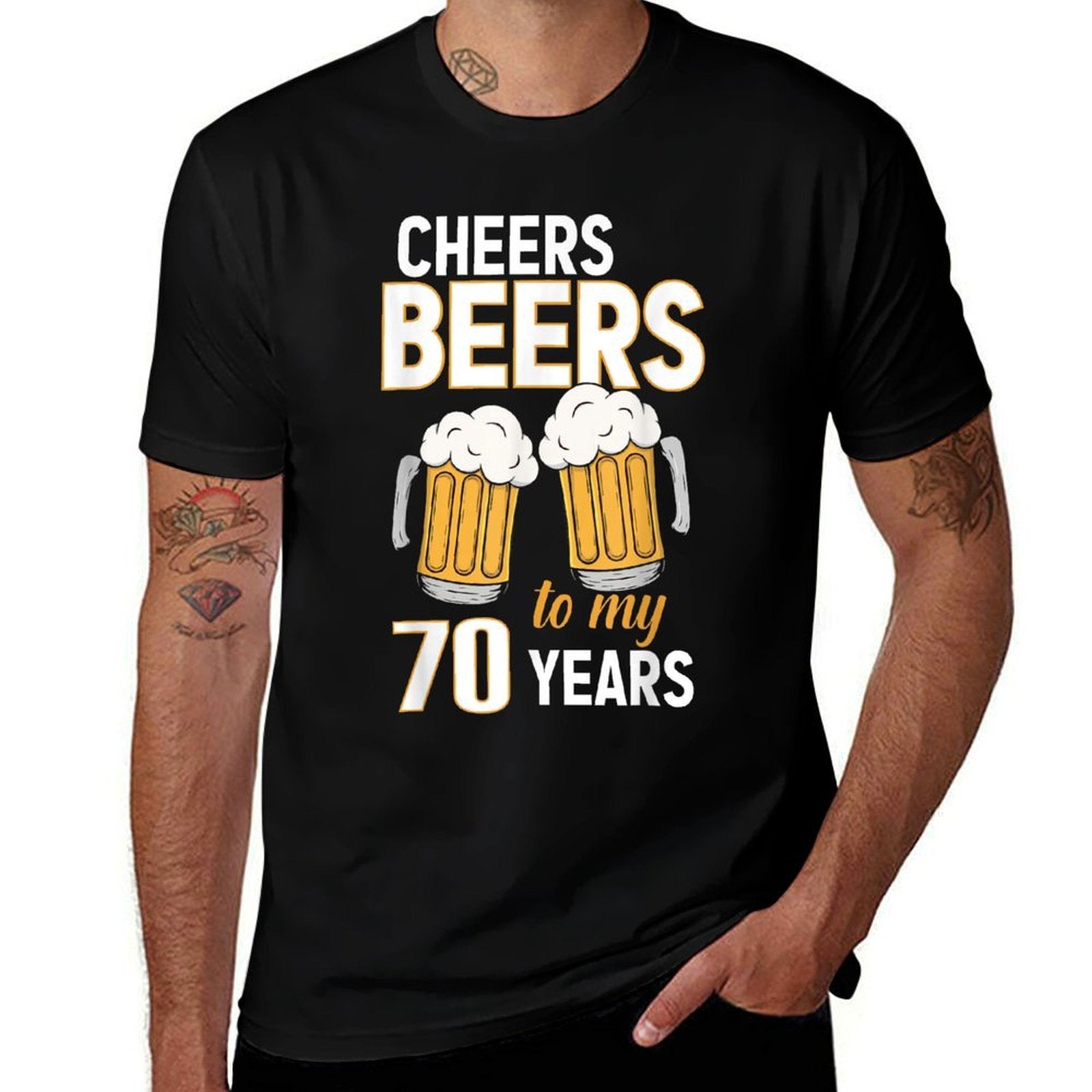 Cheers And Beers To My 70 Years Funny 70th Birthday  Tagless Design T-Shirt