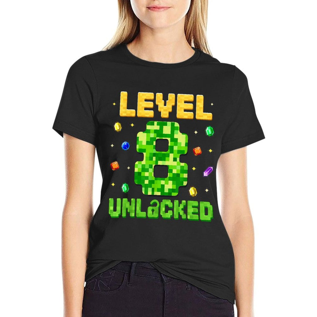 Funny Level 8 Unlocked 8th Birthday Gamer Pixel  Fade-proof Color T-Shirt