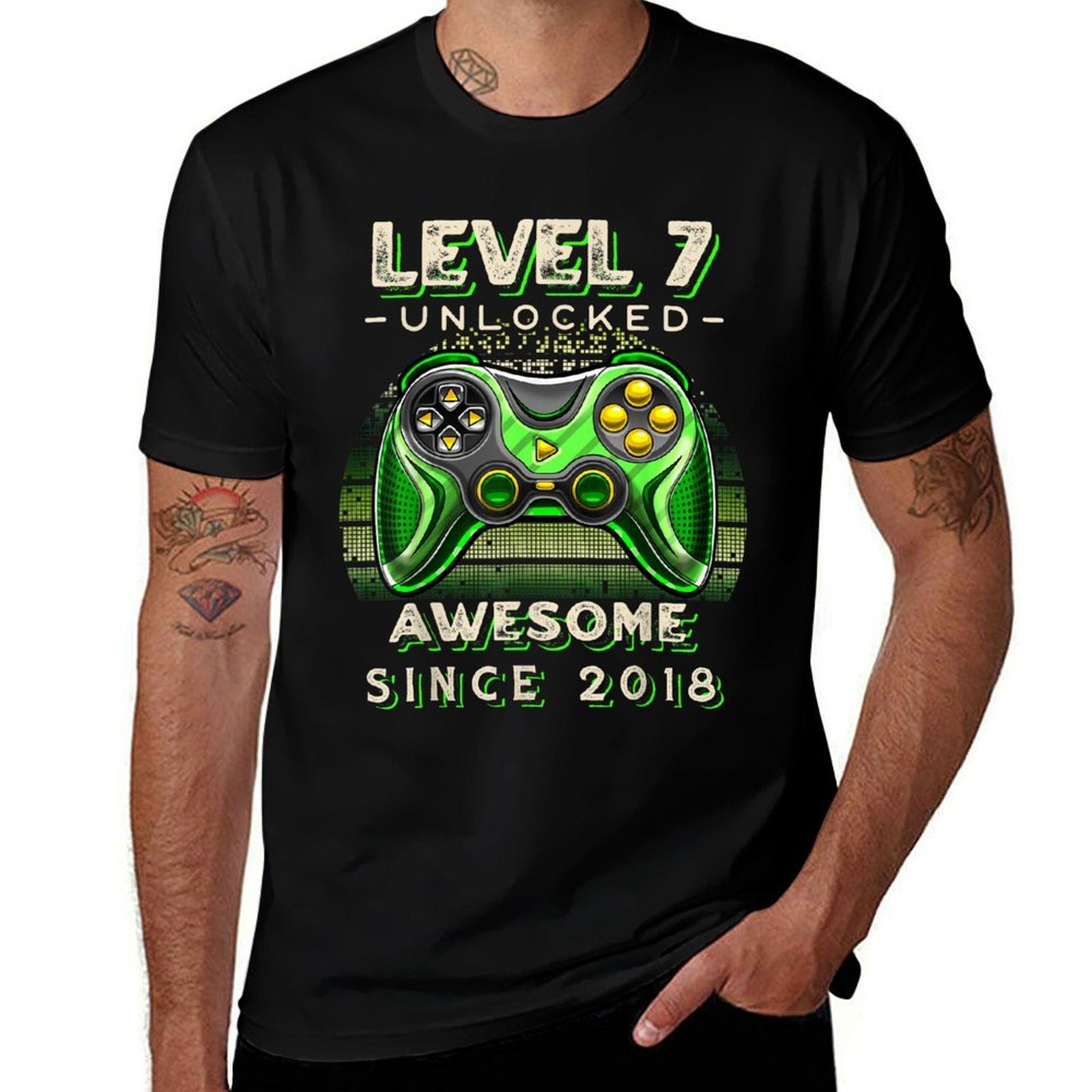 7th Birthday Boy Level 7 Gamer 7 Year Video Game Party  Ribbed Collar T-Shirt