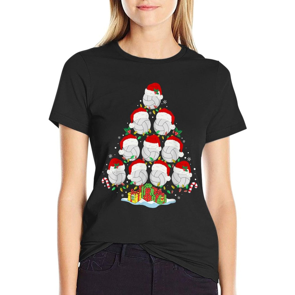 Volleyball Christmas Tree Lights Funny Xmas Girlsn Women  Oversized Silhouette T-Shirt