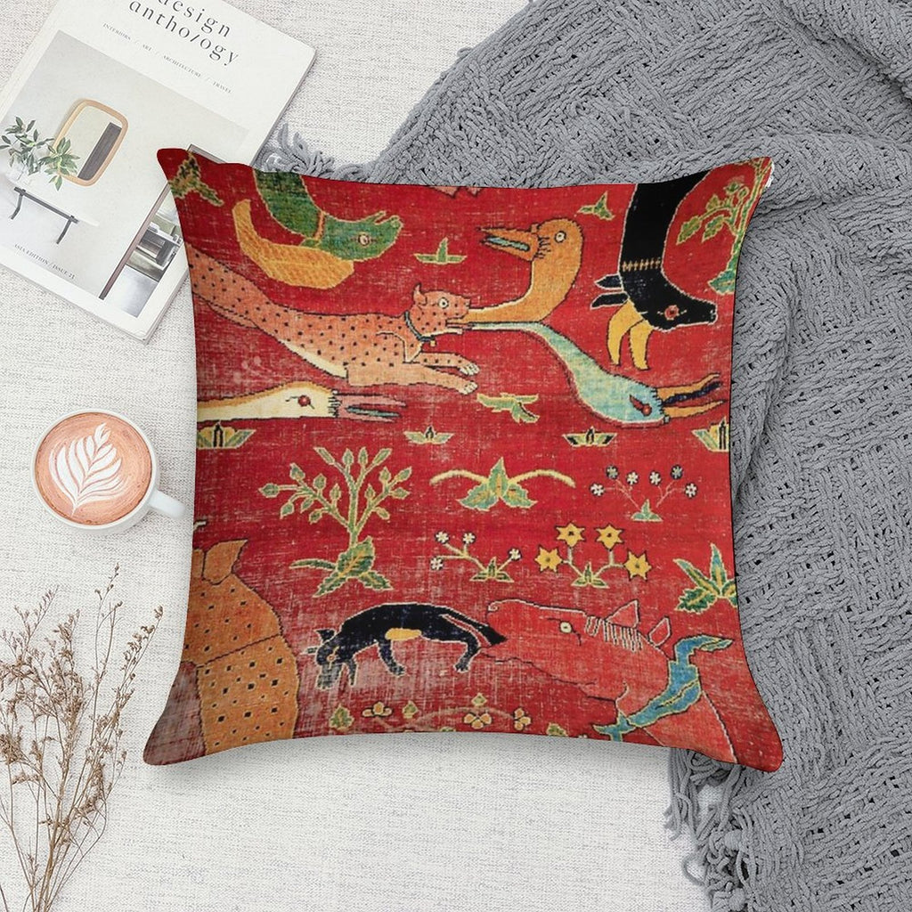 Animal Grotesques Mughal Carpet Fragment Soft Luxury Feel Throw Pillow