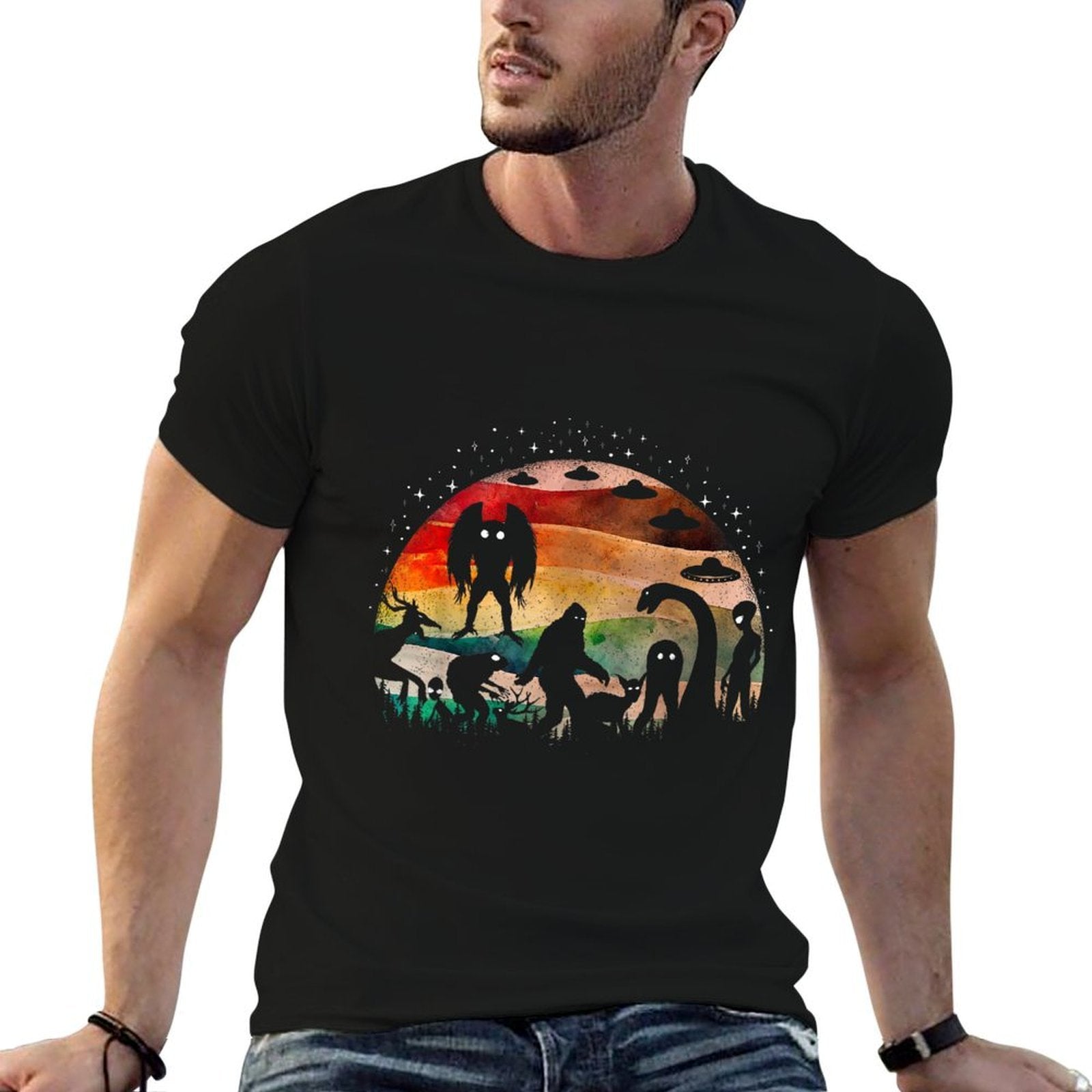 Retro Cryptid Funny Bigfoot Mothman And Aliens Cryptozoology  Classic T-Shirt
