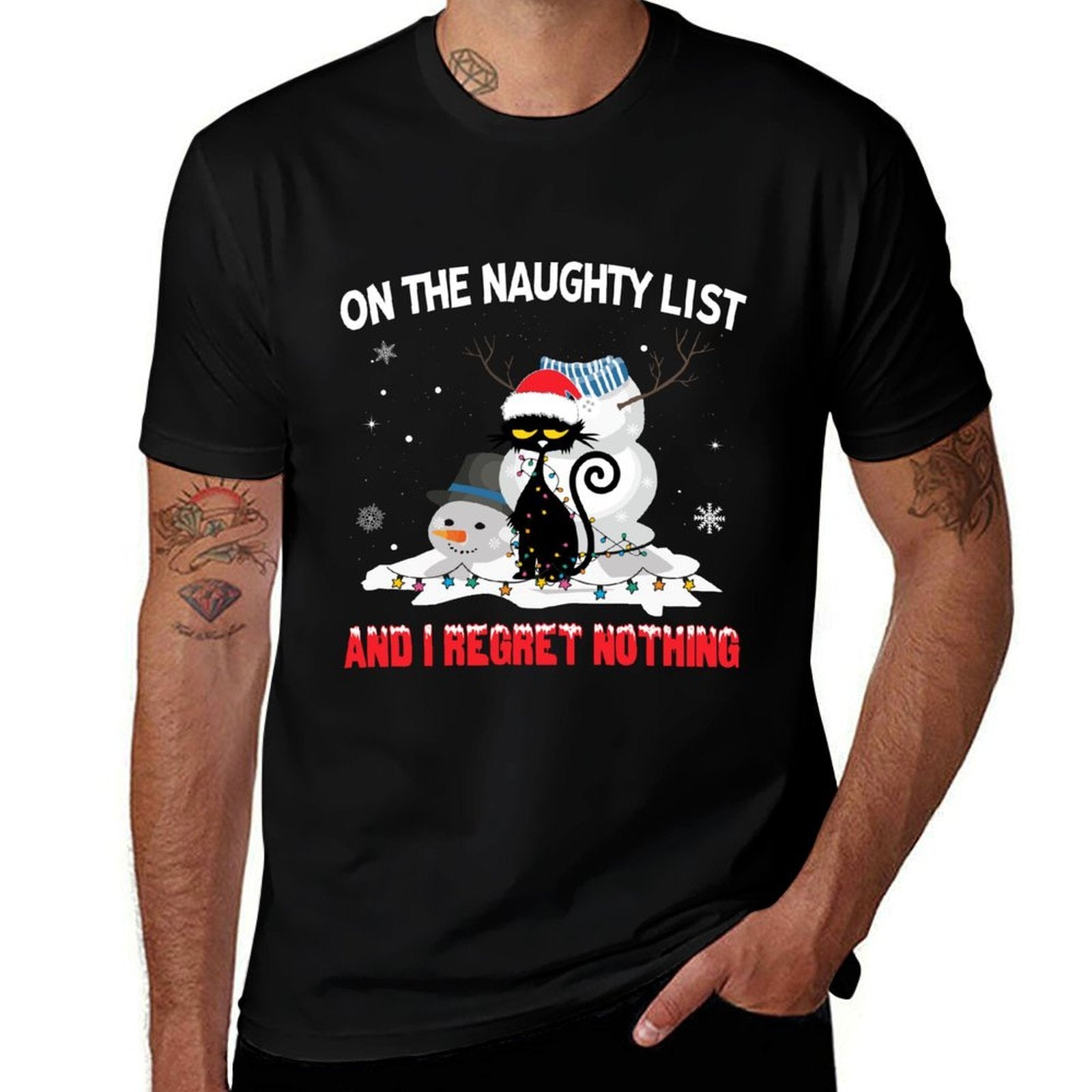 Im On The Naughty List And I Regret Nothing Black Cat  Moisture-wicking T-Shirt