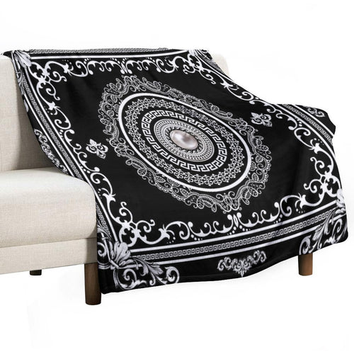 Baroque Ornate White Black Greek Key Travel-friendly Throw Blanket