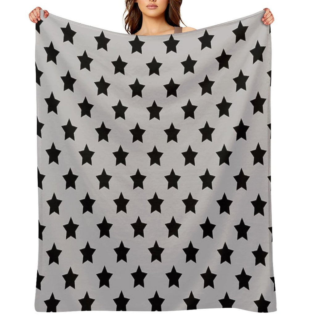 Black Stars Grey Background Pattern Design Wrinkle-free Throw Blanket