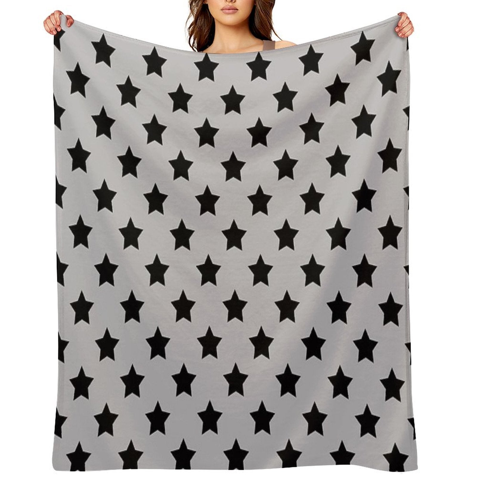 Black Stars Grey Background Pattern Design Wrinkle-free Throw Blanket
