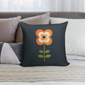 Retro Flower - Orange And Charcoal Soft Gift Ready Throw Pillow