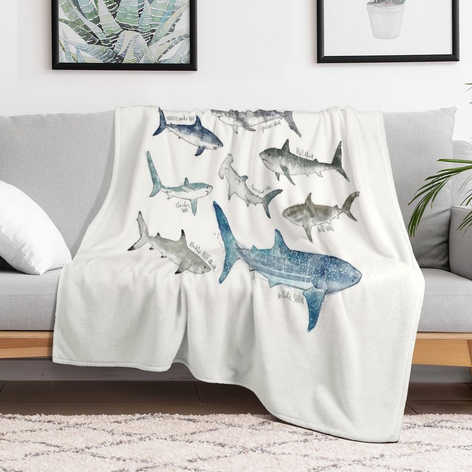 Sharks - Landscape Format Velvety-soft Throw Blanket