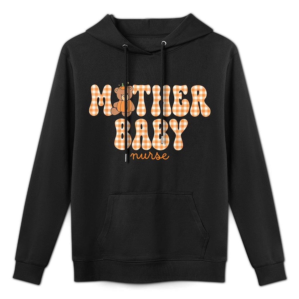 Mother Baby Nurse Fall Bear Pumpkin Mother Baby Unit Kangaroo Pocket Hoodie