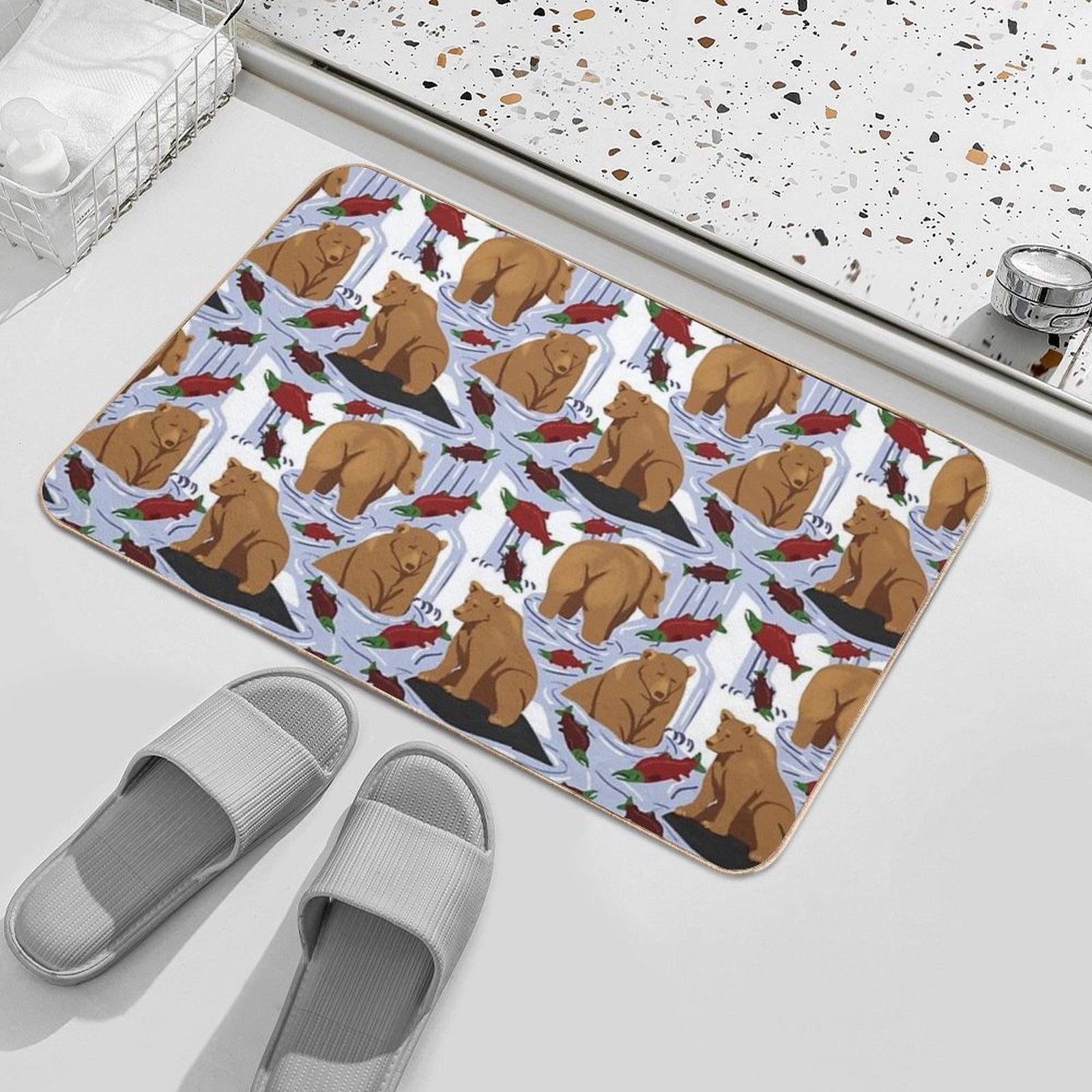 Katmai Bears Repeating Pattern  Stain-Proof Bath Mat