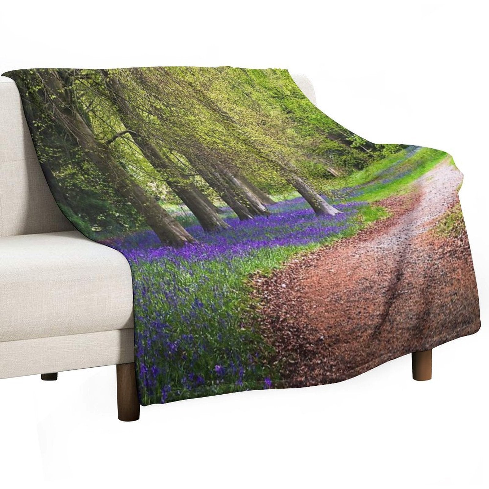Spring Bluebell Woodland Walk Premium Throw Blanket