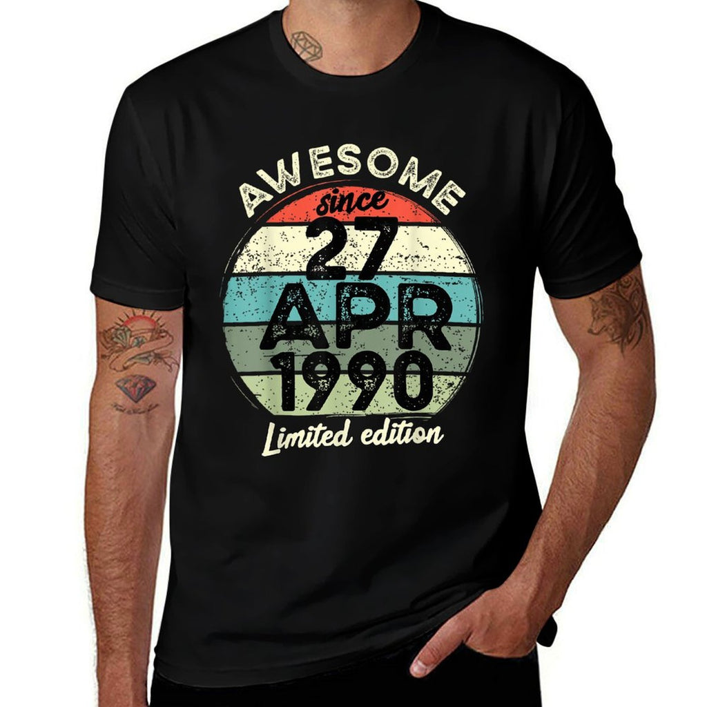 27 April 1990 35th Birthday 35 Year Old 2025 Birthday  Fade-proof Color T-Shirt