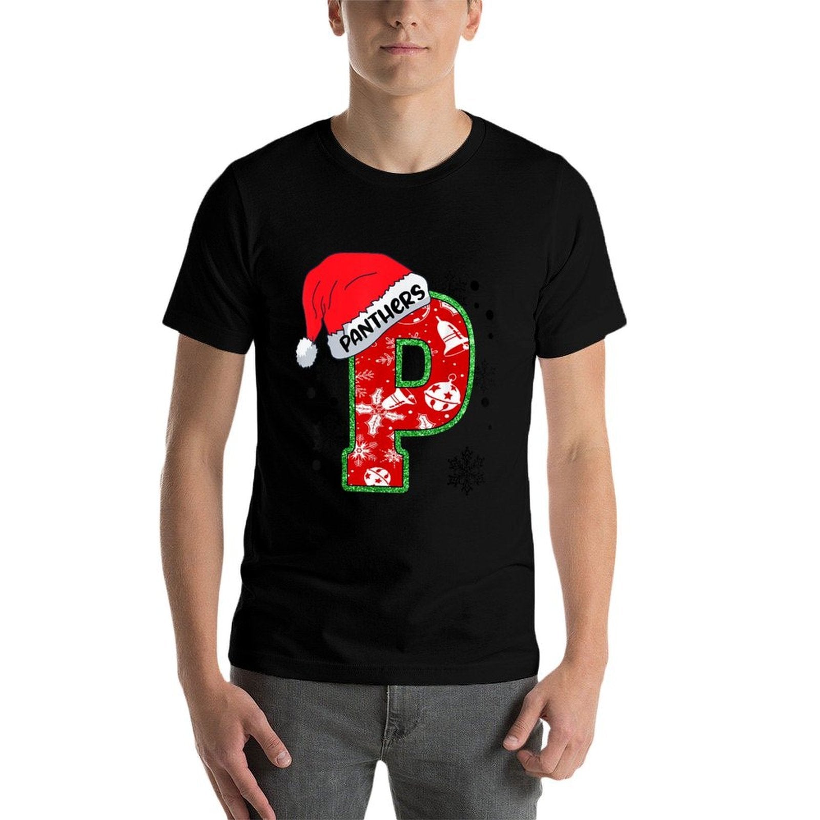 Christmas Mascot Santa Hat Xmas Panthers  Easy-care T-Shirt