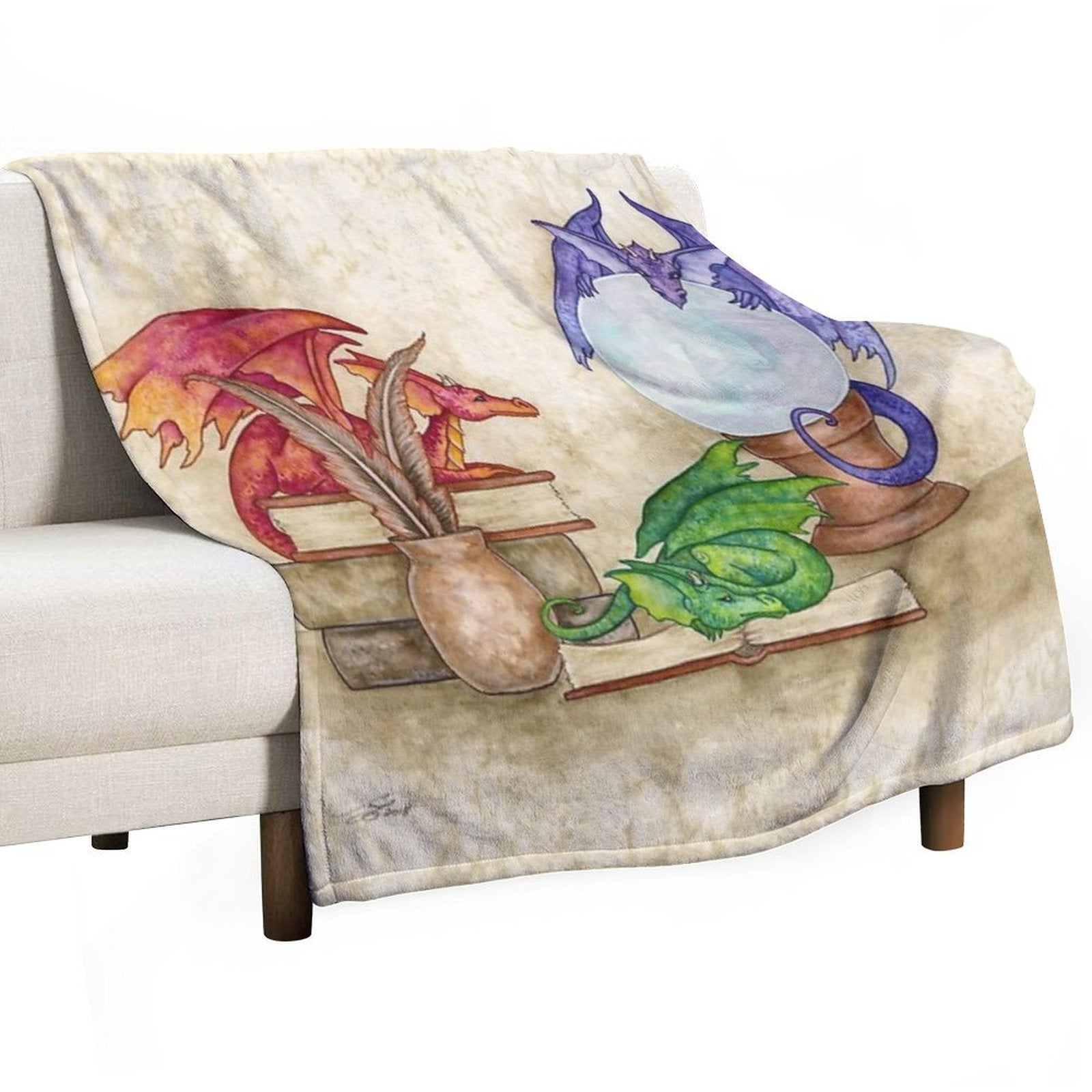 Dragons In The Library Eco-conscious Throw Blanket