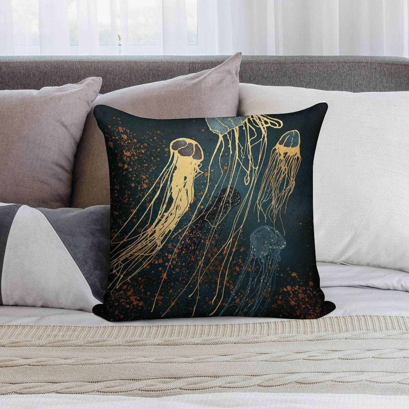 Metallic Jellyfish Soft Skin-Friendly Throw Pillow