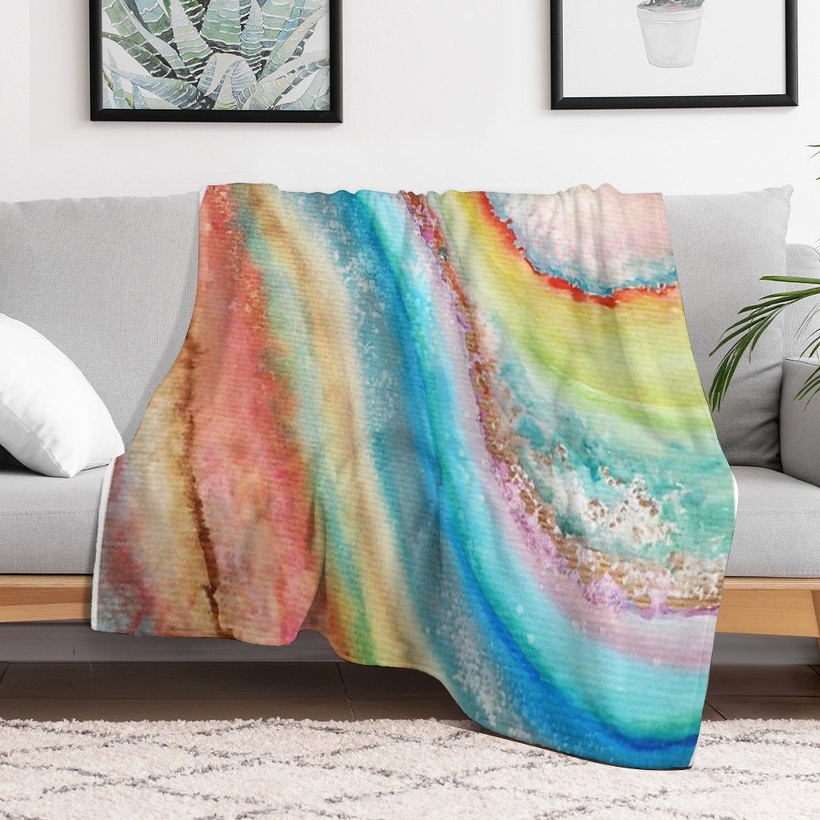 AGATE Inspired Watercolor Abstract 01 Quick-dry Throw Blanket