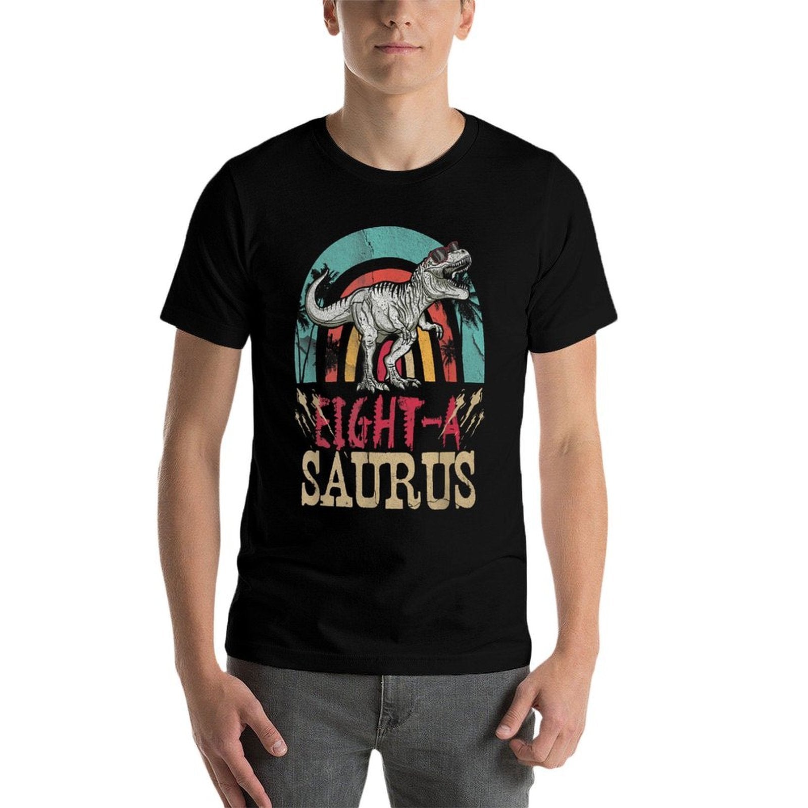 Kid 8 Year Old Dinosaur Birthday 8th T Rex Dino Eight Saurus  High-quality Stitching T-Shirt