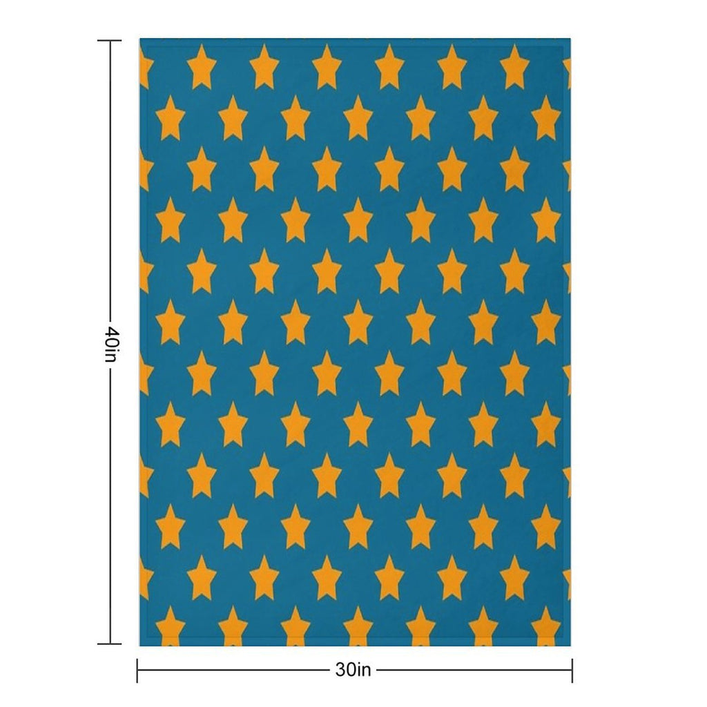 Orange Stars Blue Background Pattern Design Plush Throw Blanket