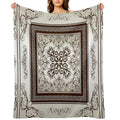 Baroque Filigree Cream And Brown Greek Meander Comfort Throw Blanket