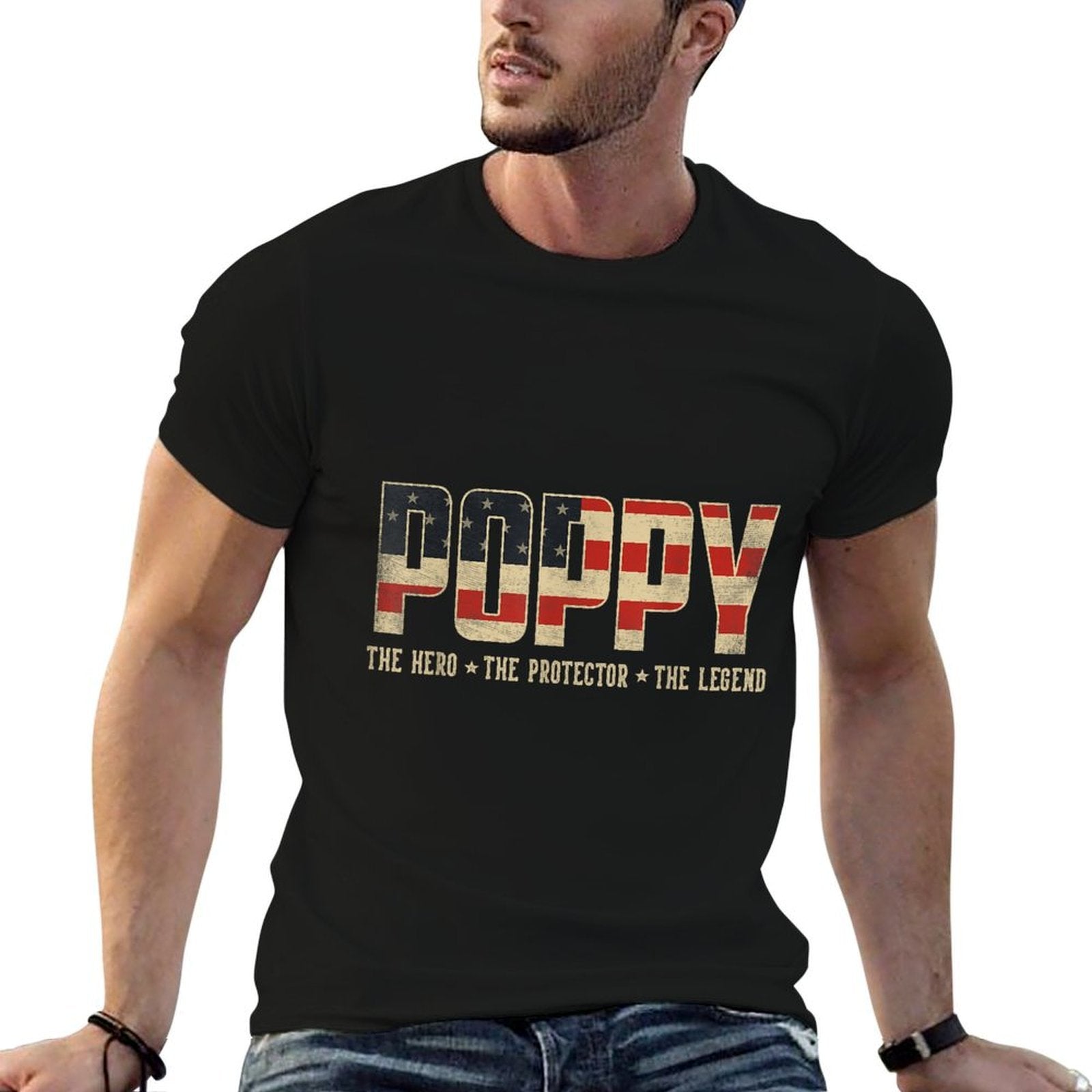 Poppy Protector Hero Legend USA Poppy Fathers Day  Ribbed Collar T-Shirt