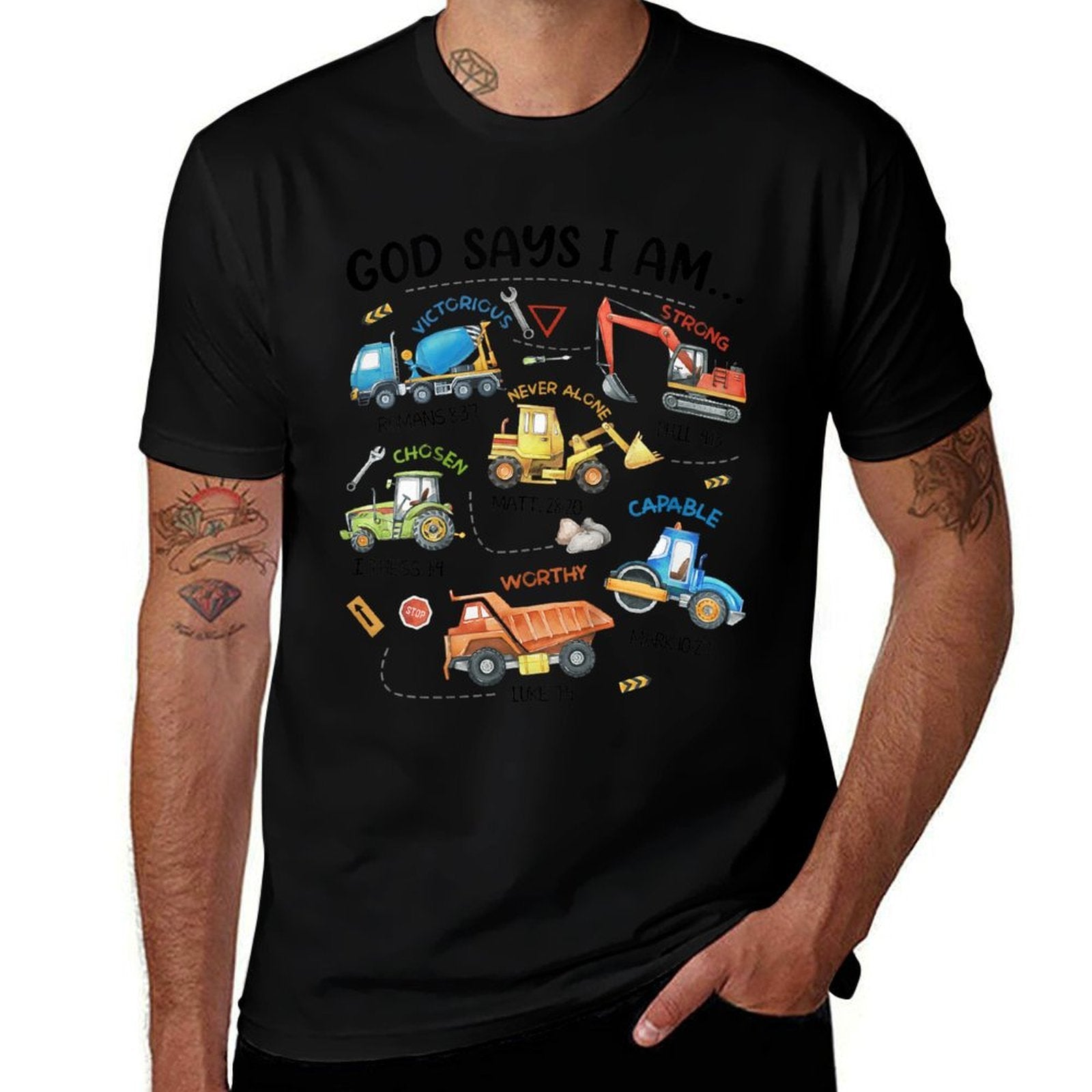 Kids God Says I Am Construction Bible Verse Truck Toddler Boys  Affordable Price T-Shirt