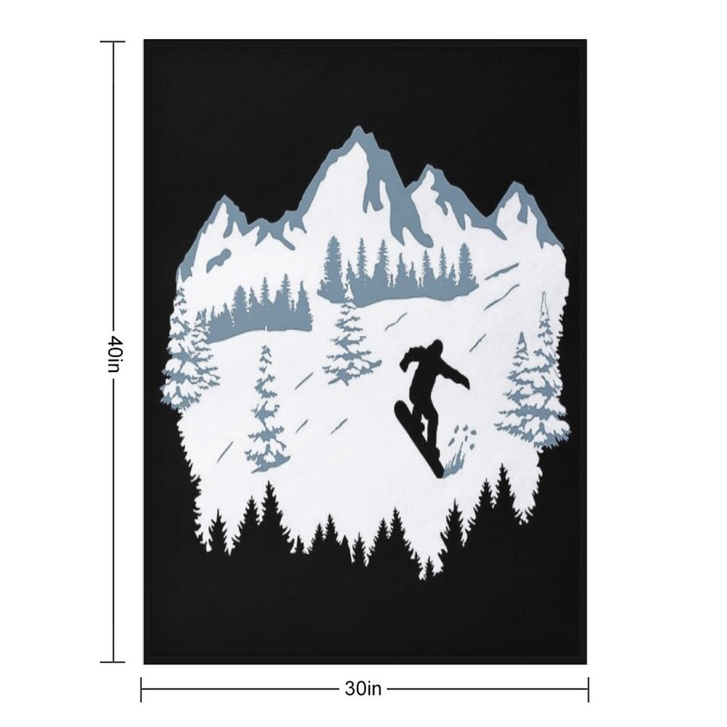 Snowboard, Snowboarder And Mountains, Snowboarding Machine-washable Throw Blanket