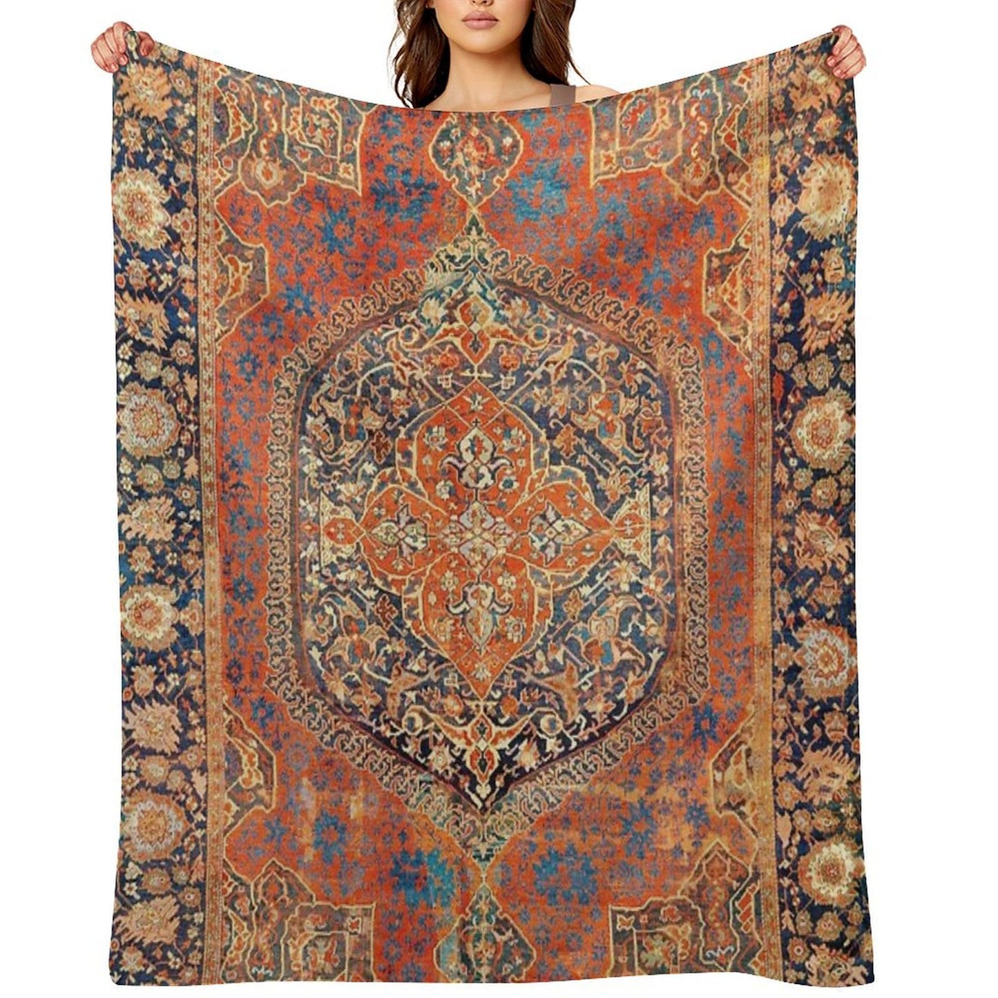 17th Century Turkish Carpet Print Easy Care Throw Blanket