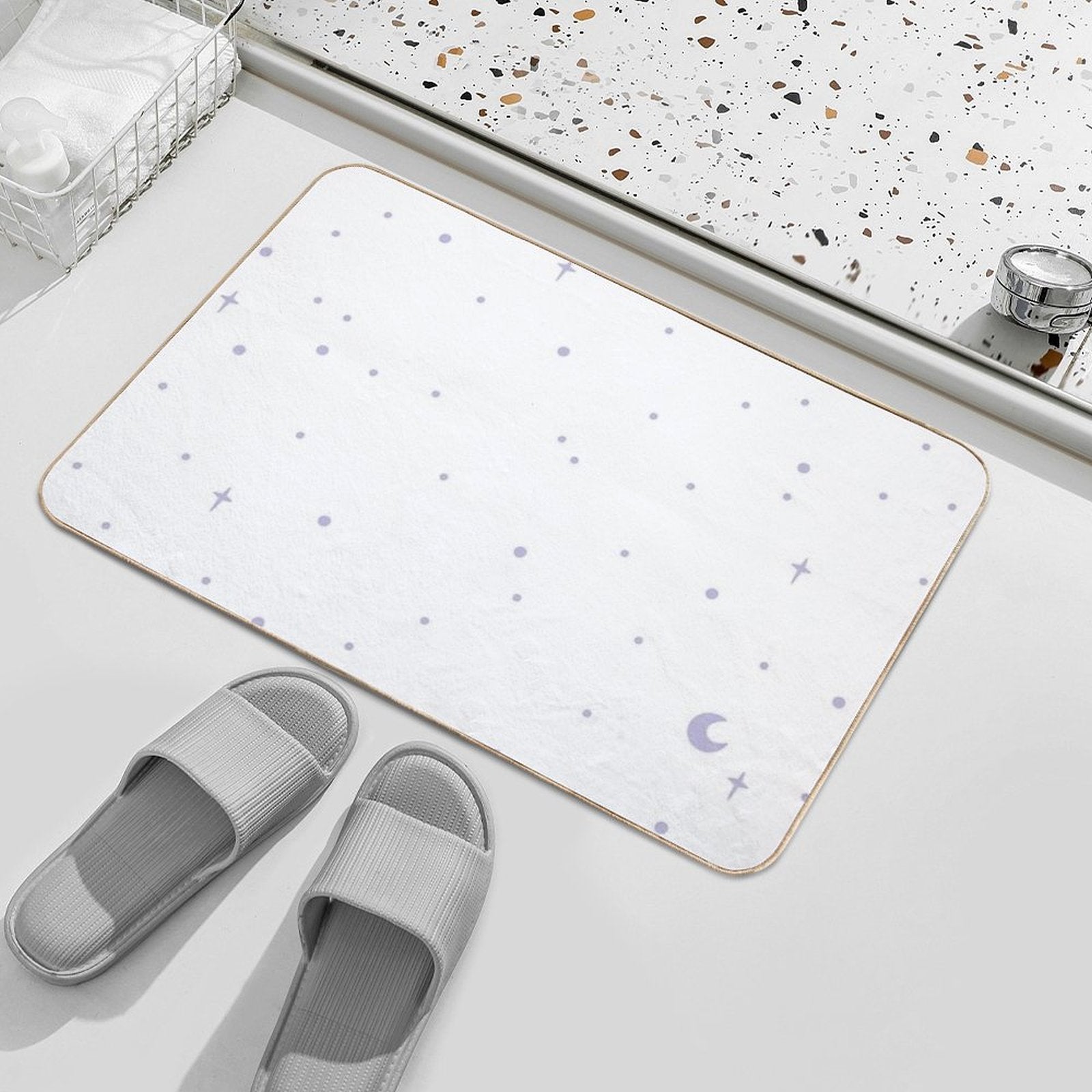 Lilac Stars on White  Easy Maintenance Bath Mat