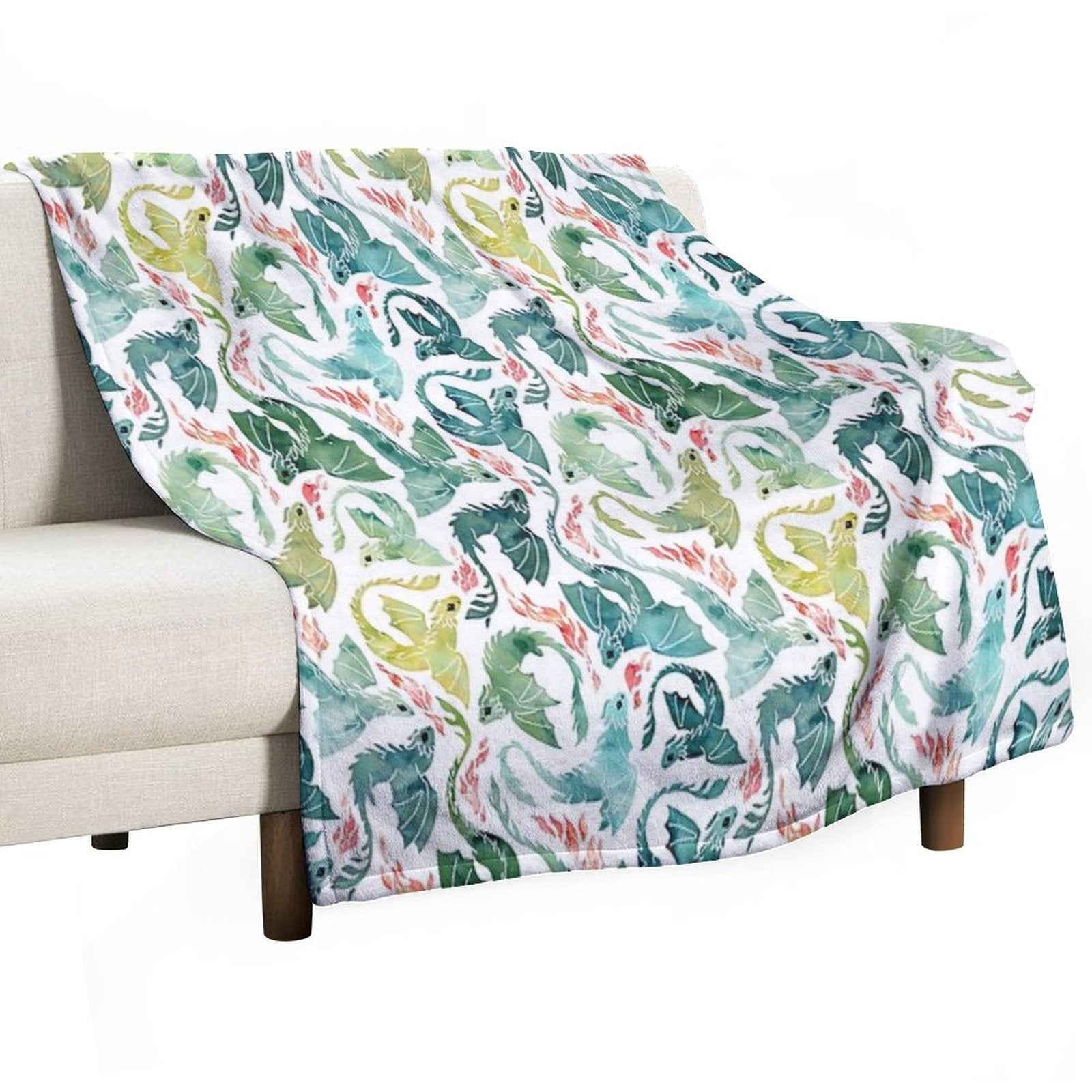 Dragon Fire Turquoise & Green Travel-friendly Throw Blanket