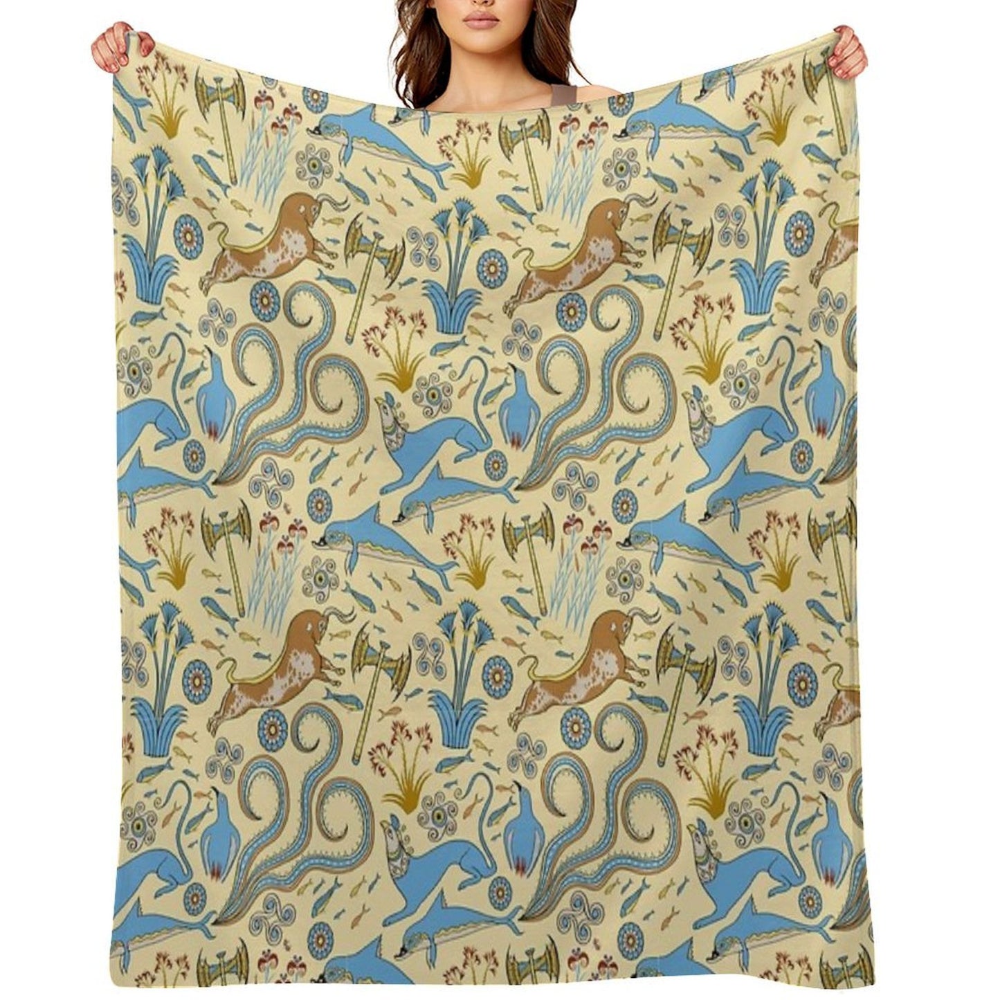 Minoan Fresco Motifs Pattern All-season Throw Blanket