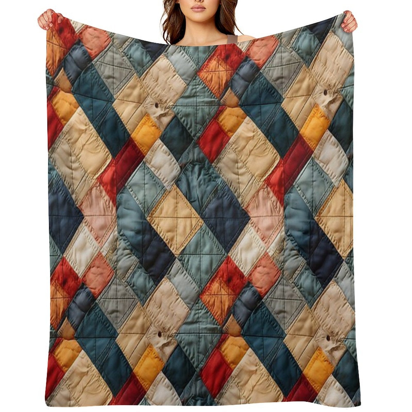 Retro Geometric Distressed Patchwork Pattern All-season Throw Blanket