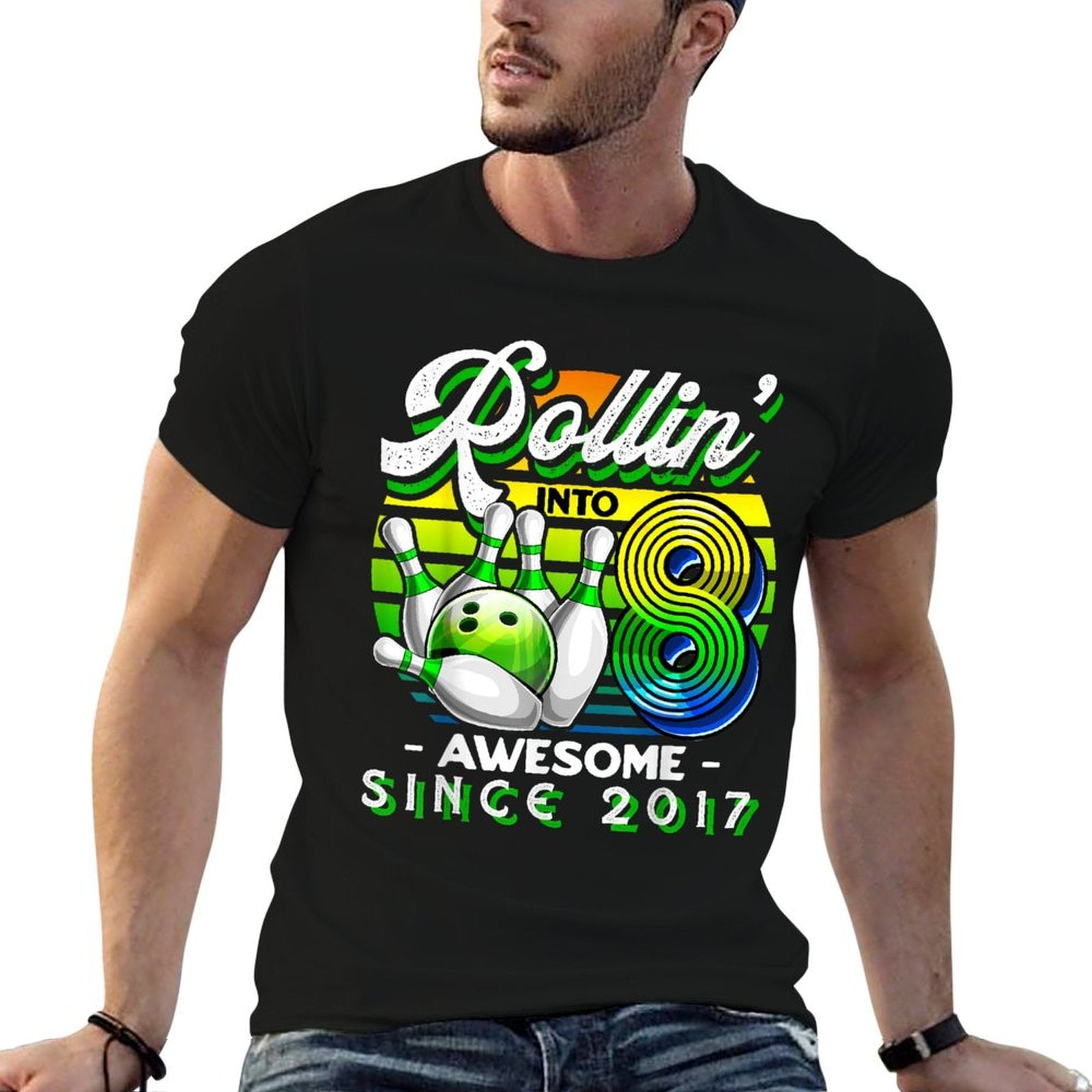 Bowling Party Rollin' 8 Awesome 2017 8th Birthday Girls  Durable T-Shirt