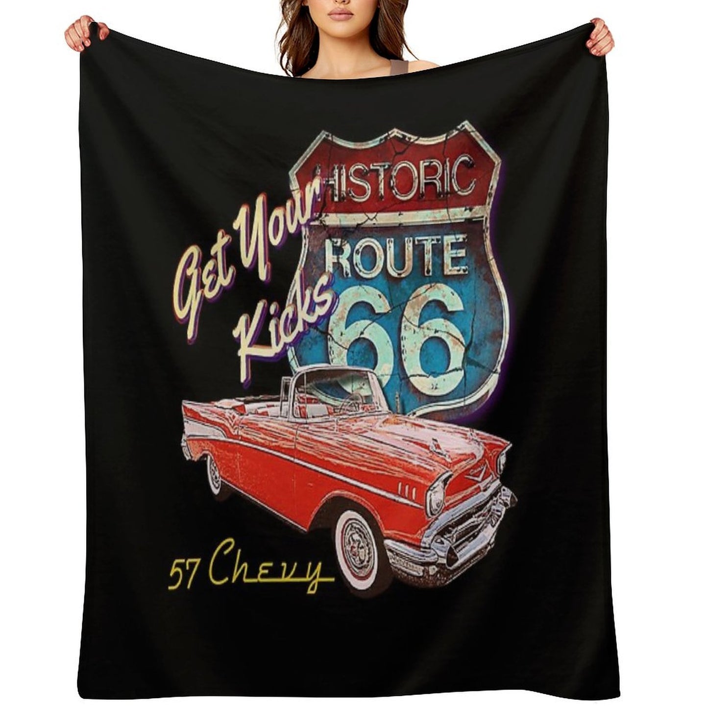 1957 Chevy Bel Air Vintage Retro Classic Car Street Hot Rod Antique Route 66 Design Velvety-soft Throw Blanket