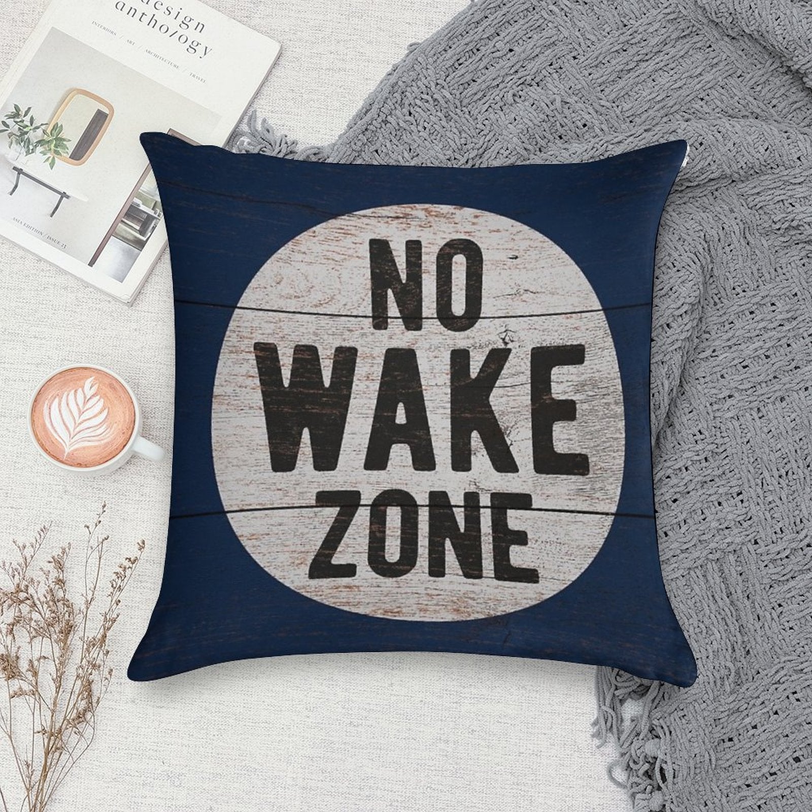 No Wake Zone, Lake Gift, Lake Sign, Lake House Décor, Wake Surf, Wakeboard, Water Ski, No Wake Area, Lake Sign Soft Easy Maintenance Throw Pillow